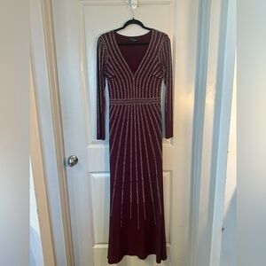 Boston Prooer Oxblood Red/Maroon Sequin Rhinestone Mermaid Maxi Formal Dress, 10